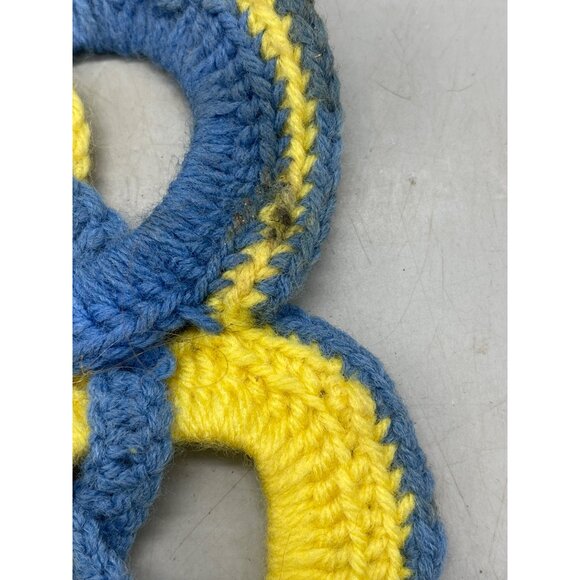 vintage crocheted amish style knot pot holder trivet blue yellow 8" READ - Picture 4 of 10